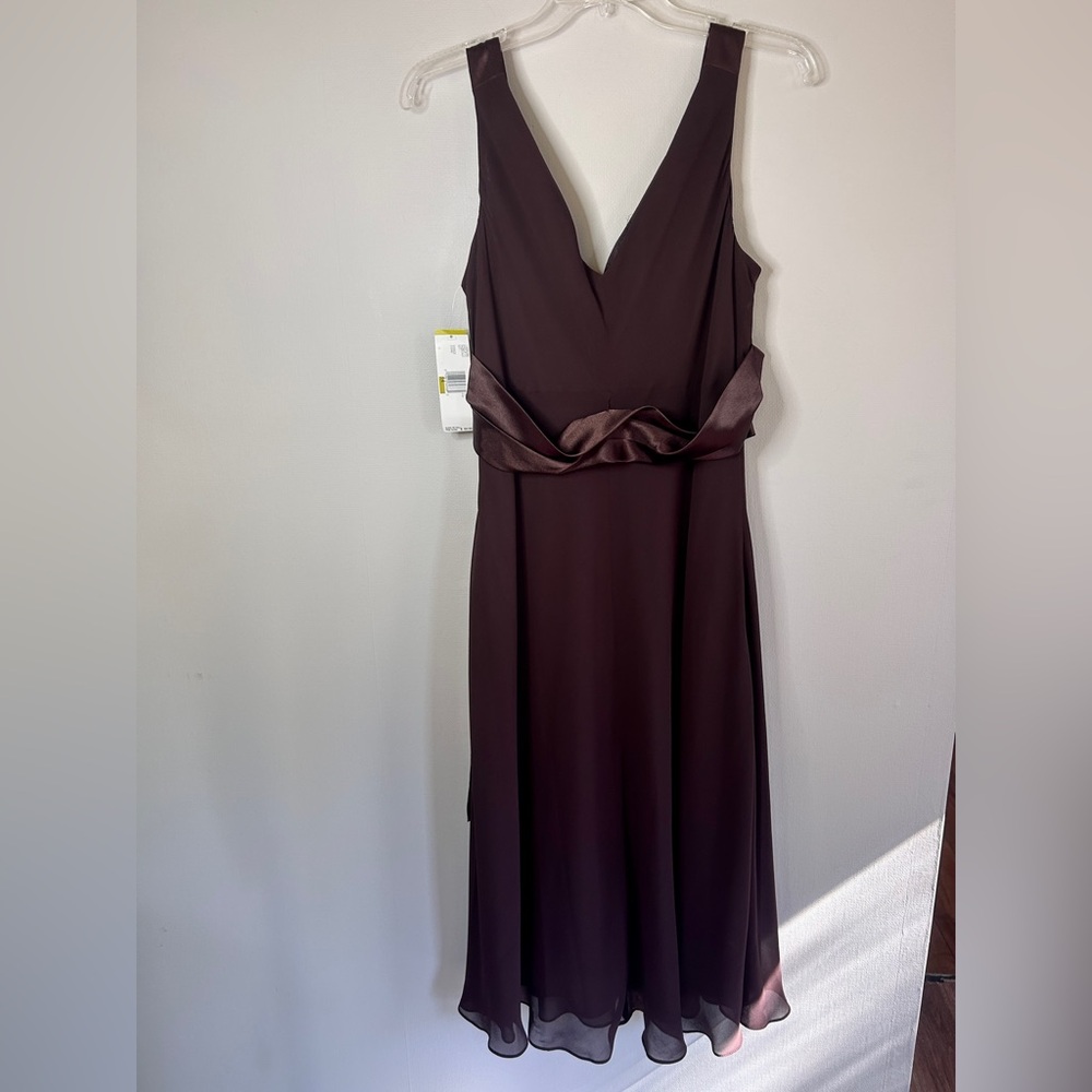 NWT JONES WEAR Babydoll Brown Chiffon Midi Dress Cocktail Fairy Y2K Formal Sz 14 - Picture 12 of 15